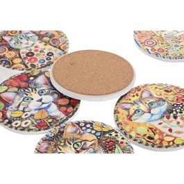 DKD Home Decor Posavasos Shabby de Dolomita y Corcho con Diseño de Gato Multicolor 10.8 x 10.8 cm (72 Unidades)