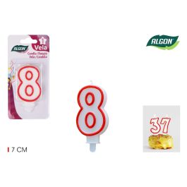 Vela Blanca con Borde Rojo 7 cm N.8 Algon (36 Unidades) Precio: 7.79000057. SKU: B1KKAR2MXE