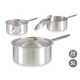 Cazo de Aluminio Kinvara con Tapa 24 cm, 5 L - Plata (10 Unidades)