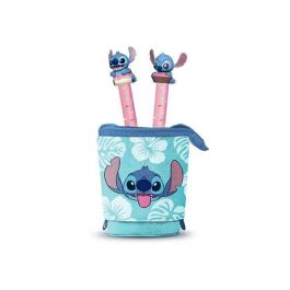 Disney Lilo y Stitch Estuche Portatodo Vertical Azul con Cremallera + 2 Bolígrafos de Gel Borrables Tinta Azul