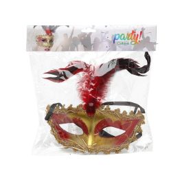Antifaz Veneciano Rojo Carnaval Mujer Adulto con Plumas y Encaje Dorado para Fiestas y Disfraces Elegante Misterioso
