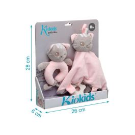 KioKids Set Doudou y Sonajero Gatito Rosa Suave, para Bebé +0 Meses con Mordedor y Sonidos, ayuda a conciliar el sueño