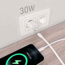 Aisens ASCH-30W1P018-W Cargador de Pared GaN USB-C 30W PD Carga Rápida AI Multiprotocolo para Portátiles Móviles Tablets Blanco