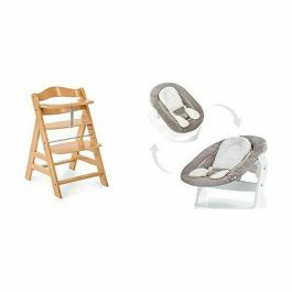 HAUCK Trona Bebé Evolutionary Alpha + Madera - Asiento y reposapiés ajustables - Arnés 5 puntos - Desde 6 meses hasta 90 kg