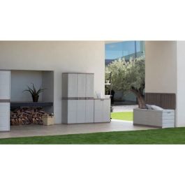 Plastiken Arcón 190L con ruedas Beige - Resina para exterior/interior - Caja de almacenamiento funcional