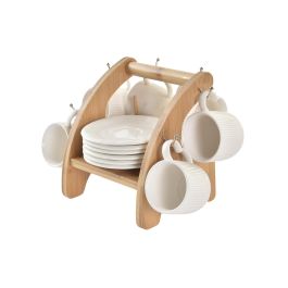 DKD Home Decor Set de 6 Tazas de Café 90ml, Porcelana y Bambú, Blanco/Natural, 15 x 17 x 28.5 cm Precio: 46.49999992. SKU: B1BJS556C4