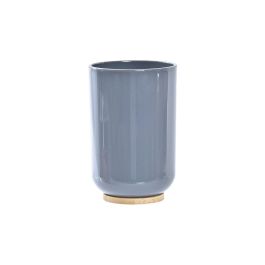 DKD Home Decor Set de 2 Accesorios Decorativos de Baño Moderno en Ps y Bambú, Colores Naranja, Gris y Natural, 7x7x16 cm