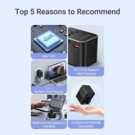 Vention FJDB0 Cargador de Pared Universal 65W con 2x USB-C y 1x USB-A, Carga Rápida GaN para Múltiples Dispositivos y Viajes