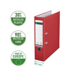 Leitz Archivador de Palanca 180 DIN A4 Lomo 80 mm Cartón Jaspeado CO2 Neutral Color Rojo