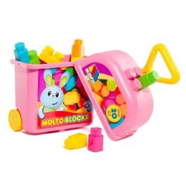 Carrito maleta trolley rosa con 20 bloques. Carrito maleta trolley rosa con 20 bloques.