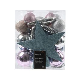 Decoris Juego de 33 adornos navideños colgantes para árbol, colores azul, lila, plata y rosa