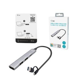 I-tec Hub Multipuerto USB-C/USB-A con 4 Puertos (1x USB-C + 3x USB 2.0) hasta 5 Gbit/s Metálico Plata