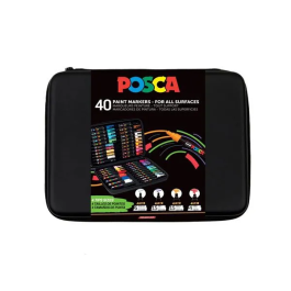 POSCA 304222304 Maletín Premium de 40 Rotuladores Marcadores para Todas las Superficies, 4 Tamaños de Punta Surtidos