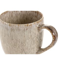 DKD Home Decor Mug Horeca de Gres Esmaltado 390ml Beige Pack de 6 Unidades Apto Microondas y Lavavajillas 9 x 9.5 x 12.5 cm
