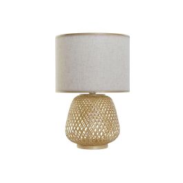 DKD Home Decor Lámpara de Sobremesa Urban, Marrón Natural, de Bambú y Poliéster con Pantalla de Tela, Bombilla E27, 32x49x32 cm