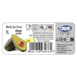 Dem Fiambrera Hermética 1L Rectangular para Microondas 18 x 12.5 x 7.5 cm (24 Unidades)