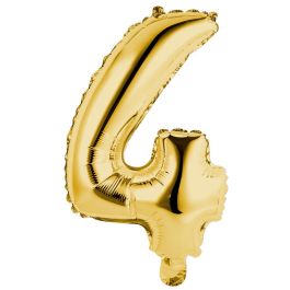 Party Time Globo Cifra 4 Oro de 35 cm Reutilizable para Aniversarios y Cumpleaños, apto para Helio y Aire