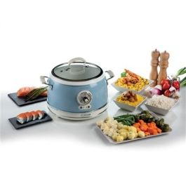 Ariete 2904/05 Olla Arrocera Multifunción 10 Tazas, Cocción Lenta, Mantener Caliente 24h, Vapor, Risotto, Tapa Vidrio, Azul Vintage