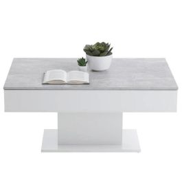 FMD 4029494116864 Mesa de centro bicolor con tapa corrediza gris hormigón y blanco brillante L100 x H46,1 x D65 cm Fabricada en Alemania