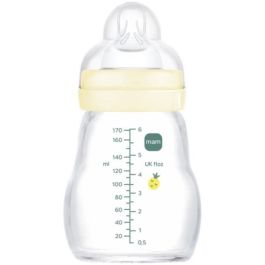 MAM Flow Teat 1 Biberón de Vidrio Premium 170 ml, 0-6 Meses, Resistente al Calor, Tetina Ultra Suave y Cuello Ancho, Blanco