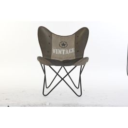 DKD Home Decor Vintage 1993 Silla Vintage de Algodón y Piel Gris, Marrón y Negro 76x76x96 cm Altura Asiento 44 cm