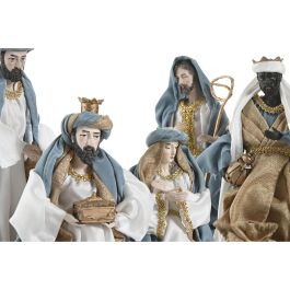 DKD Home Decor Nacimiento Navidad Moderna Azul Blanco Set de 9 piezas de Poliester 15 x 30 x 20 cm