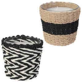 Home Deco Factory Vela Mirage con Vaso Trenzado y Aroma Ámbar, 3 Mechas, ø15x13.5 cm