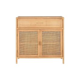 DKD Home Decor Aparador Tropical de Madera de Abeto y Ratán Marrón Claro 100x40x100 cm con 1 Cajón y 2 Puertas. Colección Suipt.