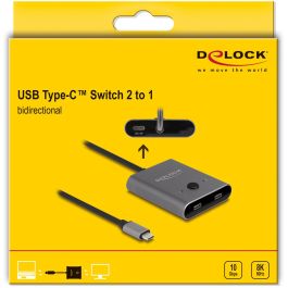 DeLOCK USB Type-C Switch 2 en 1 Bidireccional 10 Gbps 8K USB 3.2 Gen 2 con Power Delivery 100W