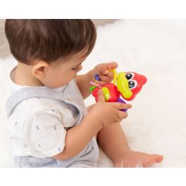 KioKids Mordedor Musical Dinosaurio Rojo con Texturas Suaves y Cabeza Giratoria 360º para Alivio de Dentición Bebés +3 Meses