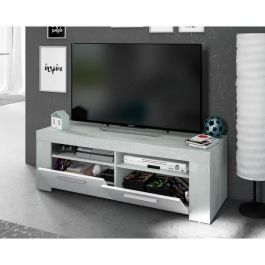 AMBIT Mueble TV para Salón, Estilo Contemporáneo, 120 cm, con 2 Puertas y 2 Nichos de Almacenamiento, Gris y blanco