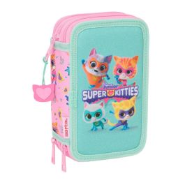 Plumier Triple SuperKitties Rosa Turquesa 12,5 x 19,5 x 5,5 cm 37 Piezas