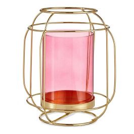 Base Vela Cristal Farol Rosa Metal Oro Giftdecor 19x20x19 cm (8 Unidades)