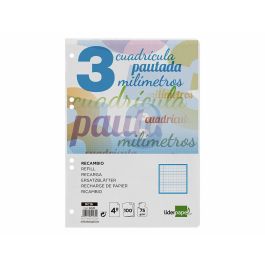 Recambio Liderpapel Cuarto Pautaguia 100 Hojas 75 gr Cuadriculado Pautado 3 mm Con Margen 6 Taladros