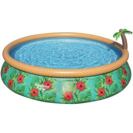 Bestway Piscina Fast Set 457x84 cm con filtro 58383 y cartucho 58094, 9.677L, fuente palma y decoración floral