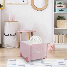 Home Deco Kids Carro Almacenar Infantil Rosa para Niños con Ruedas Decorativas 35x47 cm