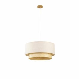 DKD Home Decor Lámpara de Techo Colgante Urban Bambú Poliéster Bicolor Marrón Claro y Blanco E27 Hecha a Mano 50x50x25 cm