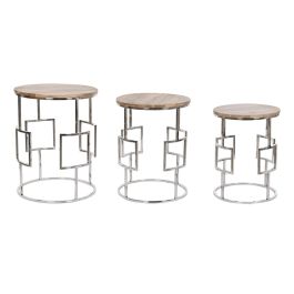 Juego de 3 mesas Home ESPRIT Marrón Plateado Natural Acero Madera de mango 49,5 x 49,5 x 62 cm Precio: 200.49999959. SKU: B1BGY6NC4Y