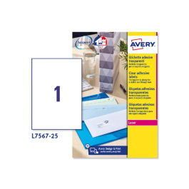 Avery Etiquetas Adhesivas Transparentes 210x297 mm Poliéster Resistente Caja 25 Unidades