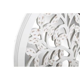 DKD Home Decor Decoración de Pared Estilo Indio Blanco con Espejo y Madera de Mango Diseño Árbol 60x60x2 cm
