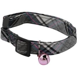 Aime AIM3281019020686 - Collar para Gato Tartán Rosa y Azul Vaquero con Flor Color Caramelo y Cascabel Dorado