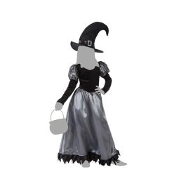 Disfraz Bruja Infantil para Niña 7-9 Años - Vestido de Halloween en Gris y Negro con Sombrero de Punta y Hebilla, Poliéster, Detalles Brillantes, Calidad Premium