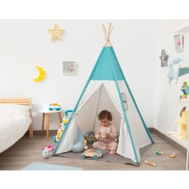 KioKids Teepee Azul para Niños +0 Meses - Tienda de Juego Plegable con Ventana y Puerta - Algodón/Poliéster