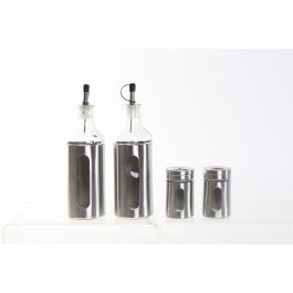 DKD Home Decor Vinagrera Plateado Inox y Cristal Set de 4 Piezas 22x5.4x22 cm