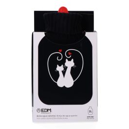 Edm Bolsa de Agua Caliente 2 L Gatos Enamorados con Funda de Lana 20x1.5x34.5 cm Negro/Blanco
