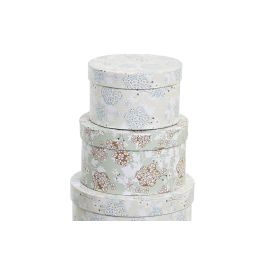DKD Home Decor Set de 10 Cajas Decorativas Redondas Shabby de Cartón con Flores Verde Beige 37.5 x 18 x 37.5 cm