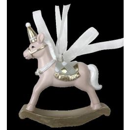 DKD Home Decor Adorno Figura de Navidad Tradicional Caballo de Resina Blanco y Rosa, Set de 2 Unidades, 3x6.5x9 cm