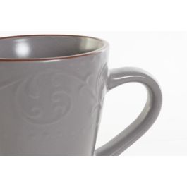 DKD Home Decor Mug Tradicional de Gres 340ml, Gris y Marrón, 9.5x10.5x13.5cm (12 Unidades)