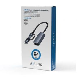 Aisens Conversor USB3.2 Gen1 USB-A + USB-C a Ethernet 2.5G, 10/100/1000/2500 Mbps, Gris, 15 cm Aisens Conversor USB3.2 Gen1 USB-A + USB-C a Ethernet 2.5G, 10/100/1000/2500 Mbps, Gris, 15 cm