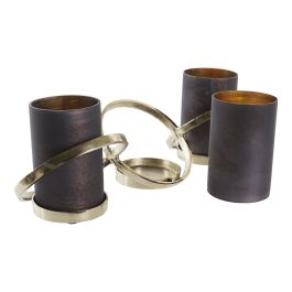 DKD Home Decor Portavela Leith para 3 Velas de Cristal y Aluminio Gris Dorado 15x16.5x52 cm